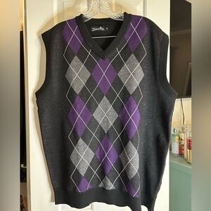 Whipper In Argyle sweater vest, preppy, classic old money, purple and black